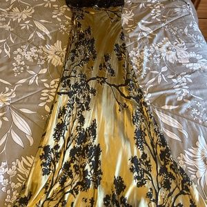 Satin embroidered gold gown